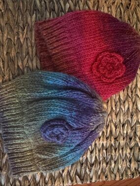 Baby Gradient Knit Beanie with Flower Accent - Sold Together